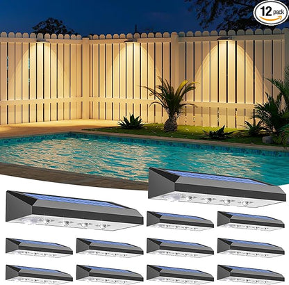 VOLISUN Solar Fence Lights 12-Pack - 100 Lumens Solar Powered Outdoor Lights, Weatherproof Warm White LED Auto On/Off for Fence, Deck, Yard, Patio & Garden (Dusk to Dawn)