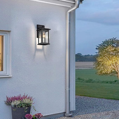 MICSIU 12-Inch Black Outdoor Wall Lantern, Modern Square Exterior Sconce with Clear Seedy Glass, Anti-Rust Waterproof Outside Wall Mount Light for House, Porch, Garage, Garden, E26 Base, 1-Pack