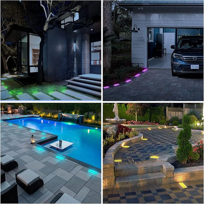 Solar Paver Lights, 4x8 Brick Driveway Lights, IP67 Waterproof Outdoor Pathway Light, Recessed Landscape Lighting for Walkway, Patio, Garden, Lawn, Yard, Pool, Pavers, Warm White+RGB, 2 Pack