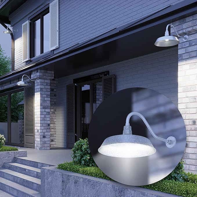 17in. Galvanized Finish Outdoor Gooseneck Barn Light Fixture with 22in. Long Extension Arm - Wall Sconce Farmhouse | Lumora