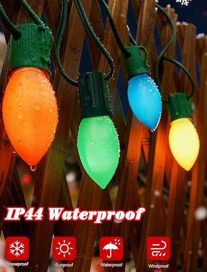 C9 Vintage LED Christmas Lights Outdoor, 25Ft Christmas Tree Lights with 26 Colorful Ceramic LED Bulbs(1 Spare), Hanging Xmas Lights Outdoor for Party/Garden/Yard/Holiday Decor