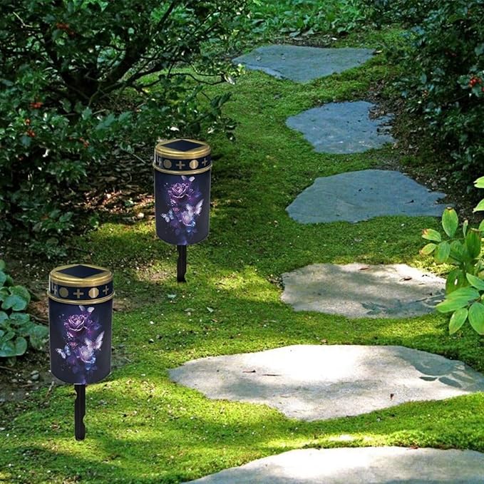 Butterfly Rose Solar Lights for Cemetery Grave Solar Lights for Cemetery Memorial Stake Solar Lights Waterproof Outdoor Garden Stake Solar Cemetery Cross for Grave Yard Decorations