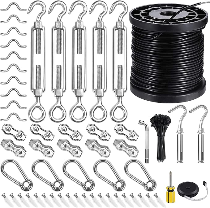 BLIKA String Light Hanging Kits, 170FT Coated Stainless Steel 304 Wire Rope, Outdoor Light Guide Wire, Globe String | Lumora