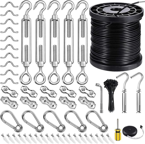 BLIKA String Light Hanging Kits, 170FT Coated Stainless Steel 304 Wire Rope, Outdoor Light Guide Wire, Globe String | Lumora