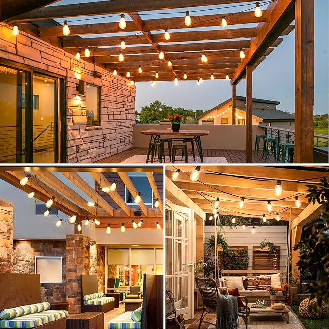 96FT LED Outdoor String Lights, Waterproof Patio Lights with 30+2 2700K Dimmable Shatterproof Edison Hanging Bulbs for Backyard Party-Black