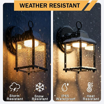 LIT-PaTH Outdoor LED Wall Lantern, Wall Sconce Exterior Porch Lighting Fixture, 3000K Warm White, 9.5W 800 Lumen, Aluminum Housing Plus Glass, Black Finish, 2-Pack