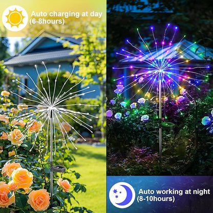 Solar Garden Lights Outdoor Decor: Fireworks Light Waterproof for Yard Decorations Outside - LED Fairy Sparklers Firework Lighting for Patio Decorative - Easter Birthday Home Gifts for Grandma Mom
