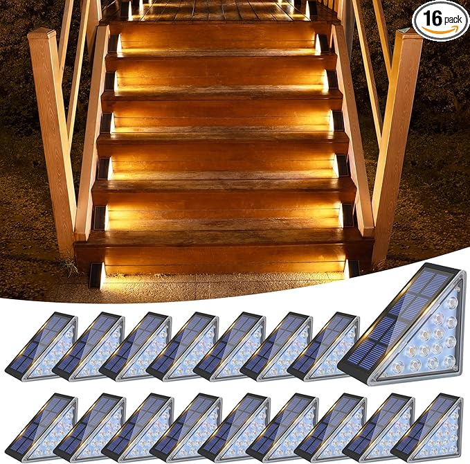 VOLISUN Solar Step Lights for Outside, Solar Stair Lights Outdoor Waterproof IP67, LED Outdoor Step Light, 80 Lumen, Deck Light for Outside, Front Porch and Patio(Black,16 Pack)