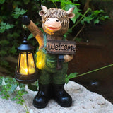 Solar Garden Decor Statues: Handmade Resin Statue with LED Light,Highland Cow Figurine Outdoor Garden Decor Unique | Lumora
