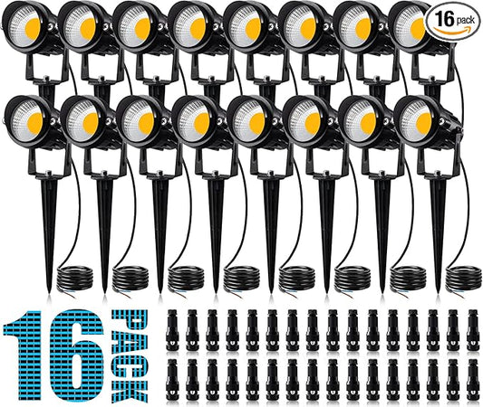 SUNVIE 12W Low Voltage Landscape Lighting Landscaping Lights with Connectors Outdoor LED Landscape Light 3000K Waterproof Tree Flag Lights Low Voltage Lighting with Stand for Garden Yard Path, 16 Pack