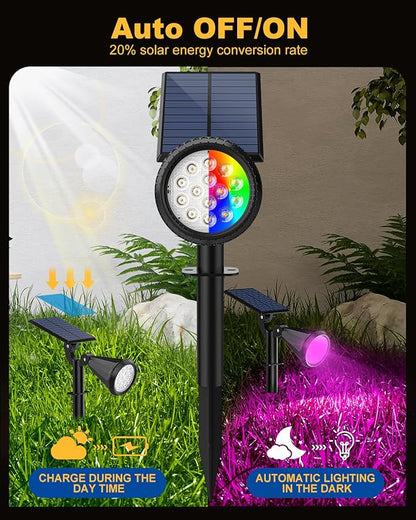 Solar Spot Lights Outdoor Color Changing, 7 Modes/14 LED Outdoor Solar Lights for Yard, Waterproof RGB Multicolor Solar Landscape Spotlights Auto On/Off for Flood, Yard, Tree, Pathway, 8 Pack