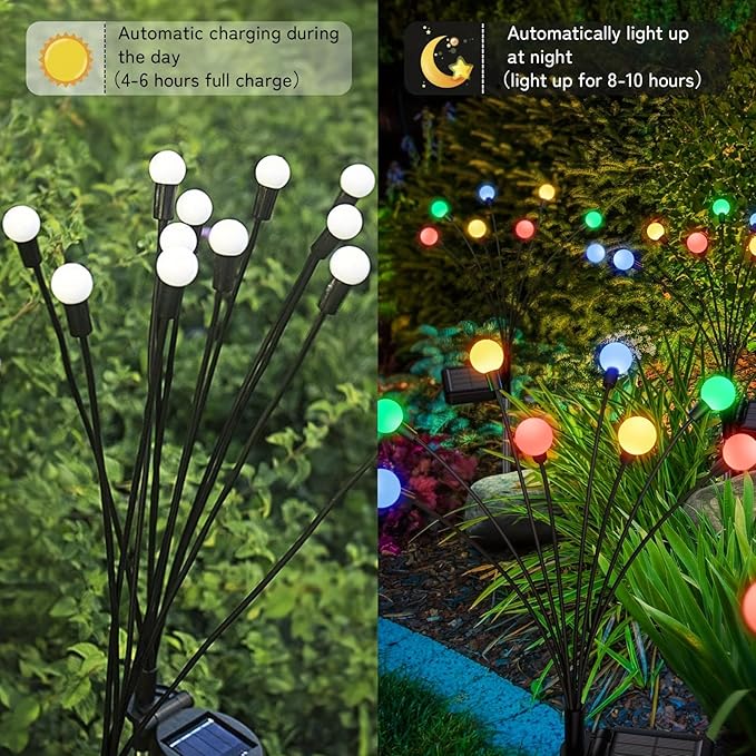 HomeBeyond Firefly Garden Decor Lights, 32 LEDs Firefly Solar Light Outdoor Waterproof, 4 Pack 8 Heads Multicolor | Lumora