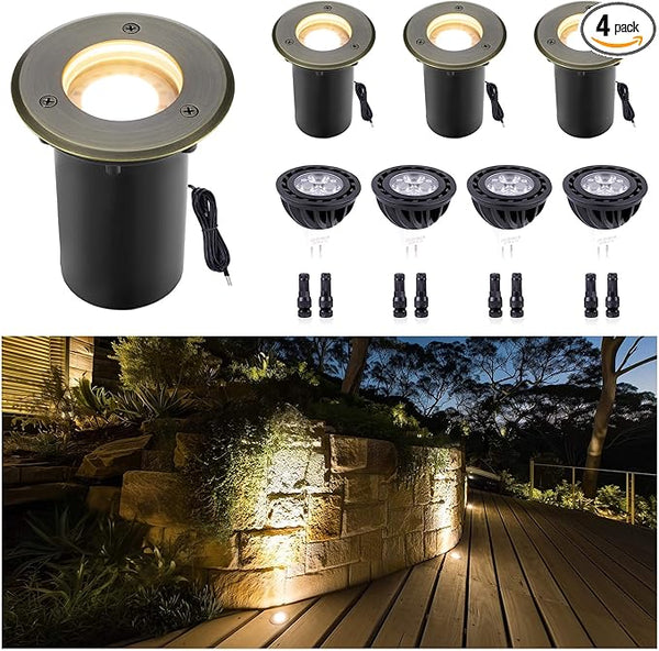 Gardenreet LED Well Lights Outdoor - Brass All Weather Electric Outdoor Inground Lighting, 12V LED Low Voltage | Lumora