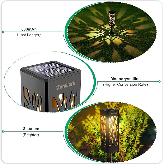 TomCare Solar Lights Outdoor Flickering Flame Solar Lantern with Upgraded Bright Solar Pathway Lights | Lumora