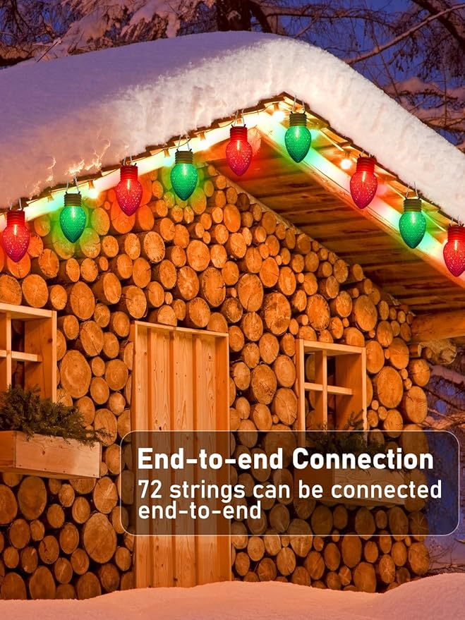 Red and Green Jumbo Christmas Lights, 16FT Big Bulb Christmas Lights with 10 Count 5'' Diamond Red Green LED Bulbs for Xmas Roofline Patio Backyard Decorations