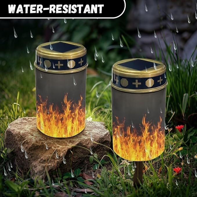 Fire Print Solar Powered Garden Lights Outdoor Solar Lights Waterproof Solar Yard Light Read Light Garden Decor Solar Lights for Path Walkway Landscape Path Lights