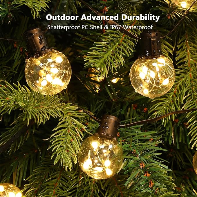 Outdoor String Lights, 25ft 20 LED Bulbs Hanging Patio Lights Dimmable with Timer & Remote, Globe Bulb Shatterproof | Lumora