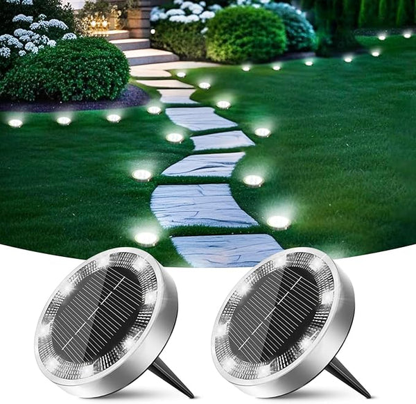 Peasur Solar Ground Lights Outdoor, 2 Pack Flat Solar Powered Disc Lights, IP68 Waterproof, Anti-Rust, Landscape | Lumora