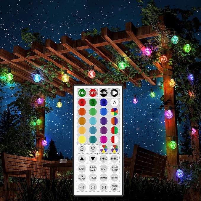 LED Outdoor String Lights, 30FT Connectable G40 Patio Light Outdoor Waterproof with 30 LED Bulbs, RGB Color Changing Cafe Decorative Lights with Remote for Outside Camping Gazebo Party Balcony Decor