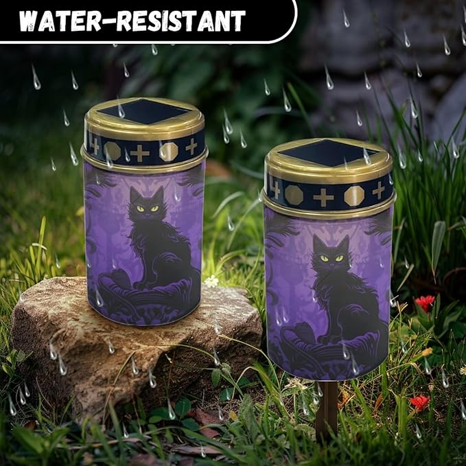 Black Cat Solar Halloween Lights for Cemeteries Halloween Solar Garden Lights Waterproof Study Night Lights for Holiday Decorations