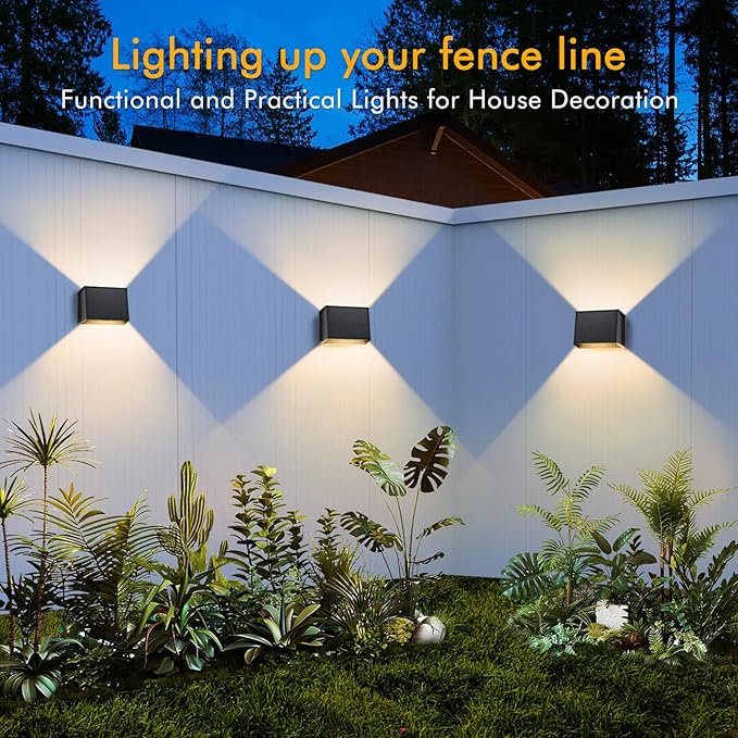 CORESLUX Solar Fence Lights Outdoor, Up and Down Outdoor Wall Lights, IP65 Waterproof Solar Fence Lights, Warm Outdoor Solar Lights for Backyard/Railing/Wall/Step/Patio, 6PCS