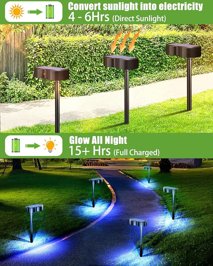 2-in-1 Solar Lights Outdoor 8 Pack with Ground Stakes, RGBWW 10 Fixed Colors & 5 Modes, Waterproof IP65 Solar Landscape Lighting for Outside Garden Lights for Walkway Driveway