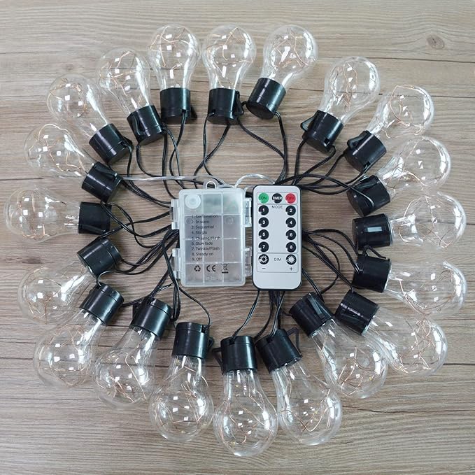 14ft Battery Operated 20 Hanging Bulb 100 LED String Lights, Vintage Commercial Battery Outdoor Lights for Indoor | Lumora