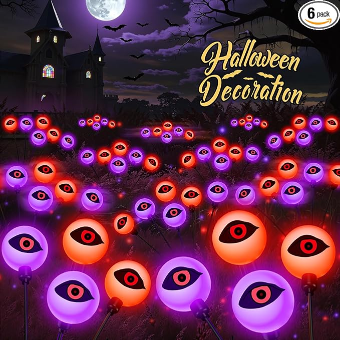 Halloween Decorations Outdoor Solar Lights, 6 Pack 36LEDs Scary Halloween Lights, Waterproof Swaying by Wind Spooky Solar Eyeballs Light for Yard Garden Grave Cemetery Halloween Decor