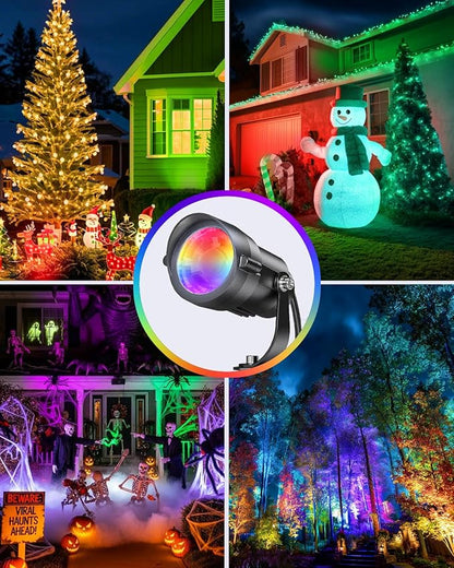 HIBOITEC 12W Christmas Spotlight Outdoor with Plug Timer Color Changing 120V Landscape Lighting Waterproof Dimmable LED Spot Light for Yard Christmas Outside House Garden Tree Decoration 6Pack