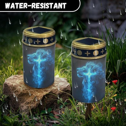 Solar Cemetery Grave Decorations Lion Cross Garden Solar Lights Landscape Lighting Patio Accessories Memorial Lights Decorate Lawn, Fence, Backyard