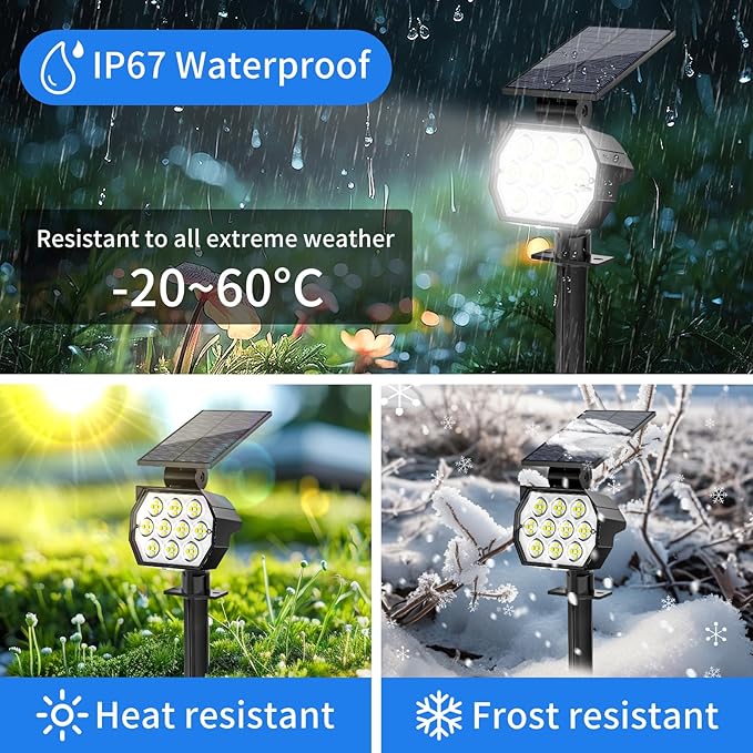 Solar Spot Lights Outdoor Waterproof IP67, 6 Pack - 50 LED Adjustable Solar Powered Landscape Spotlight with 3 | Lumora