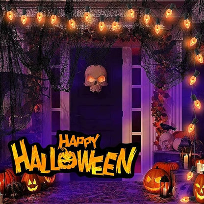 C7 Christmas Flicker Flame String Lights, 25Ft C7 Outdoor Christmas Decorations String Lights with C7 Clear Flicker Flame Bulbs, Hanging Patio Lights for Christmas Halloween Party Garden Porch-Black