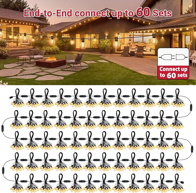 LAMPHOME Outdoor String Lights, 26FT 13 G40 Bulbs Shatterproof Patio Lights, IP65 Waterproof Dimmable Hanging | Lumora