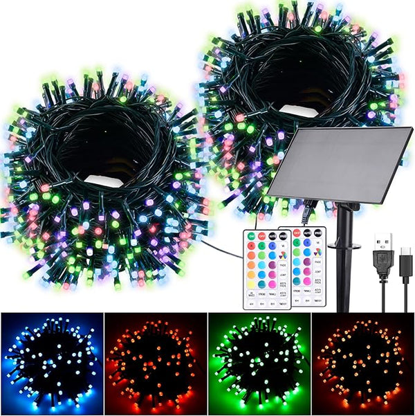 118Ft Solar String Lights Outdoor Waterproof, 18 Colors Changing 300 LED Christmas Lights Solar Powered & USB with | Lumora