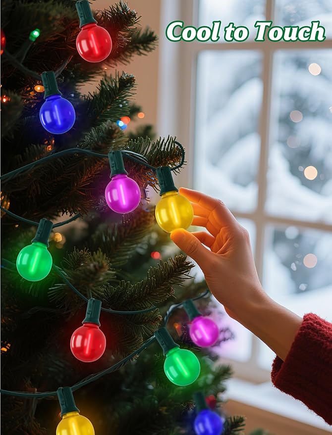 SUNSGNE 25FT LED Colored Christmas Lights with 25 G40 LED Shatterproof Frosted Multicolor Globe Bulbs, Waterproof | Lumora