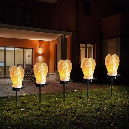 Hortsun 2 Pieces Garden Angel LED Solar Outdoor Lights Eternal Light Lawn Lamp Waterproof Solar for Outside Angel Cemetery Garden Decorations Yard Lawn Pathway Figurines