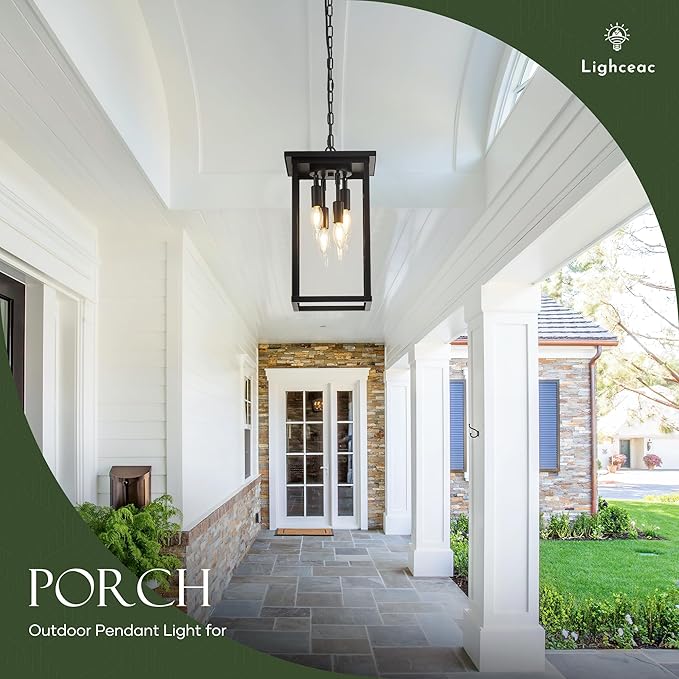 10" Modern 4-Light Exterior Black Square Lantern Pendant Light Fixture with Clear Glass Industrial Hanging Cage | Lumora