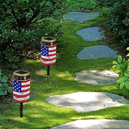US Flag Outdoor Solar Lights,Solar Stake Lights Waterproof Solar Garden Lights Landscape Lighting Solar Pathway Lights Solar Lantern Outdoor Powered-Warm White