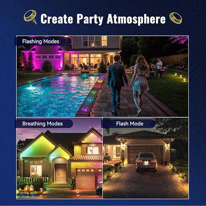 Solar Driveway Lights Outdoor 12 Pack, RGB Colors Solar Deck Dock Lights Outdoor Waterproof IP68, 3 Dynamic Light Modes Driveway Marker for Warning Stair, Boat Dock, Step, Walkway, Garden Decor
