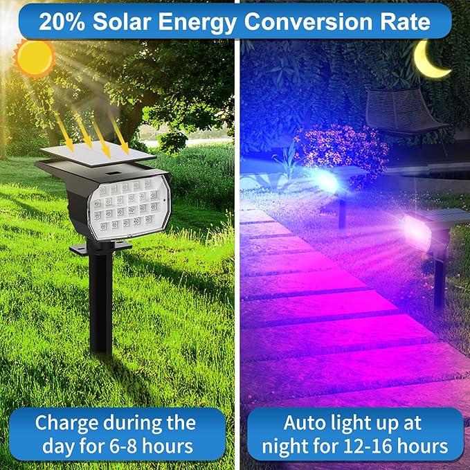 Solar Color Changing Spot Lights Outdoor Waterproof Colored RGB Solar Powered Landscape Lights for Yard 7 Lighting | Lumora