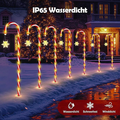 HELESIN Light Chain Candy Cane, 10 Pieces Raised Design Candy Sticks LED Outdoor, 110LED 12 Modes Candy Sticks Lighted, Waterproof Snowflake Christmas Lighting for Garden Christmas Decor