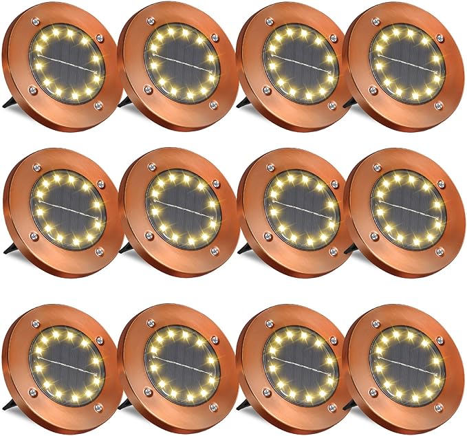 Solar Ground Lights Outdoor Waterproof Flat Garden Solar Disk Lights Floor 12 LED 12 Pack for Garden Patio Pathway | Lumora