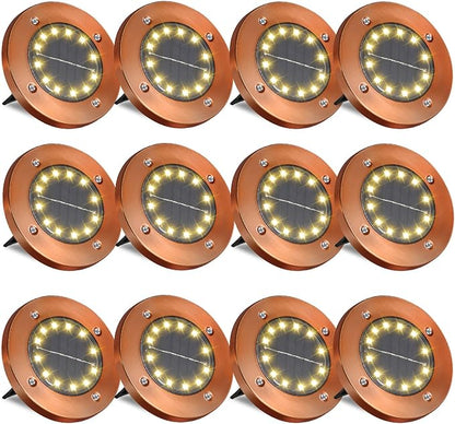 Solar Ground Lights Outdoor Waterproof Flat Garden Solar Disk Lights Floor 12 LED 12 Pack for Garden Patio Pathway Landscape Driveway Yard Path Decor