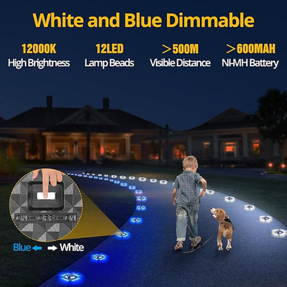 INCLAKE Solar Dock Lights Outdoor Waterproof IP68, 12 Pack Solar Driveway Lights with 2 Color Modes for Step, Sidewalk, Pathway, Patio, Garden (Blue/White)