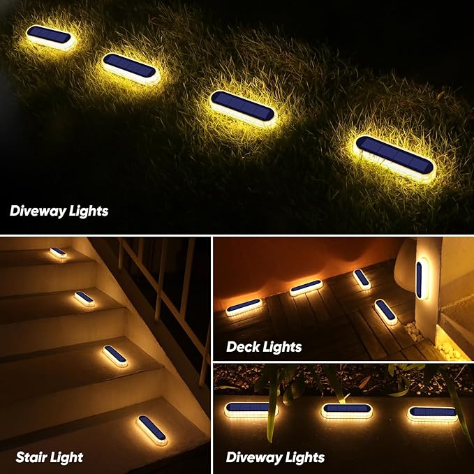 YiLaie Solar Stair Lights Outdoor Waterproof, Stick on Solar Strip Lights Auto ON/Off, Small Step for Outside Dock | Lumora