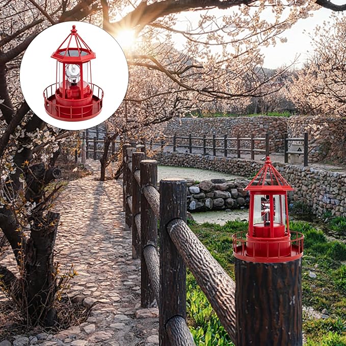 Operitacx Solar Lighthouse Rotating Outdoor Garden Light Waterproof Landscape Lamp for Patio Lawn Pathway Decor