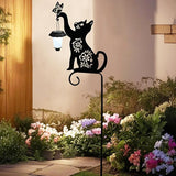 Cat Solar Lights Outdoor Garden Decoration, Cat Garden Statues, Outdoor Metal Decorative Stakes with Solar Lantern | Lumora