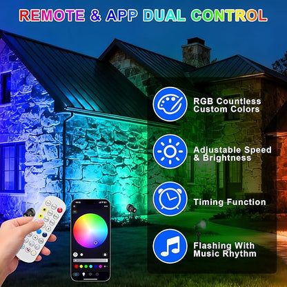 RGB Color Changing Landscape Spotlights Outdoor, Low Voltage LED Landscape Lighting with Remote/APP Control, IP65 Waterproof Outdoor for Yard Garden Pathway Christmas Halloween, 4 Pack