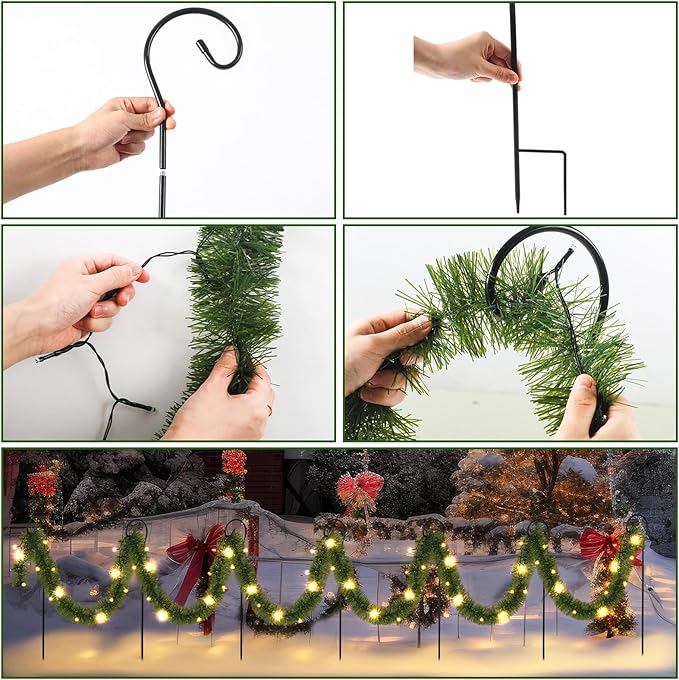 Christmas Pathway Lights Outdoor 50 ft Solar Christmas Garland Lights Outdoor with 100 LED and Walkway Stakes Pre Lit Garland Walkway Lights Decoration for Yard Lawn Garden Outdoor