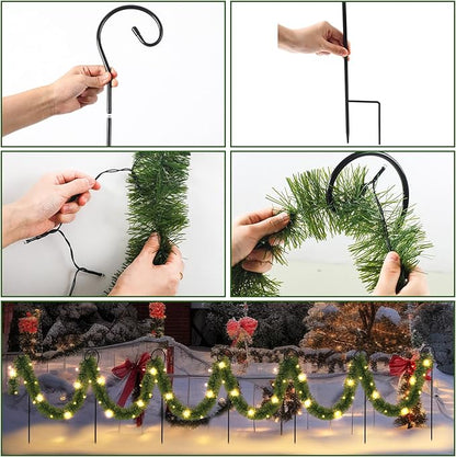 Christmas Pathway Lights Outdoor 50 ft Solar Christmas Garland Lights Outdoor with 100 LED and Walkway Stakes Pre Lit Garland Walkway Lights Decoration for Yard Lawn Garden Outdoor